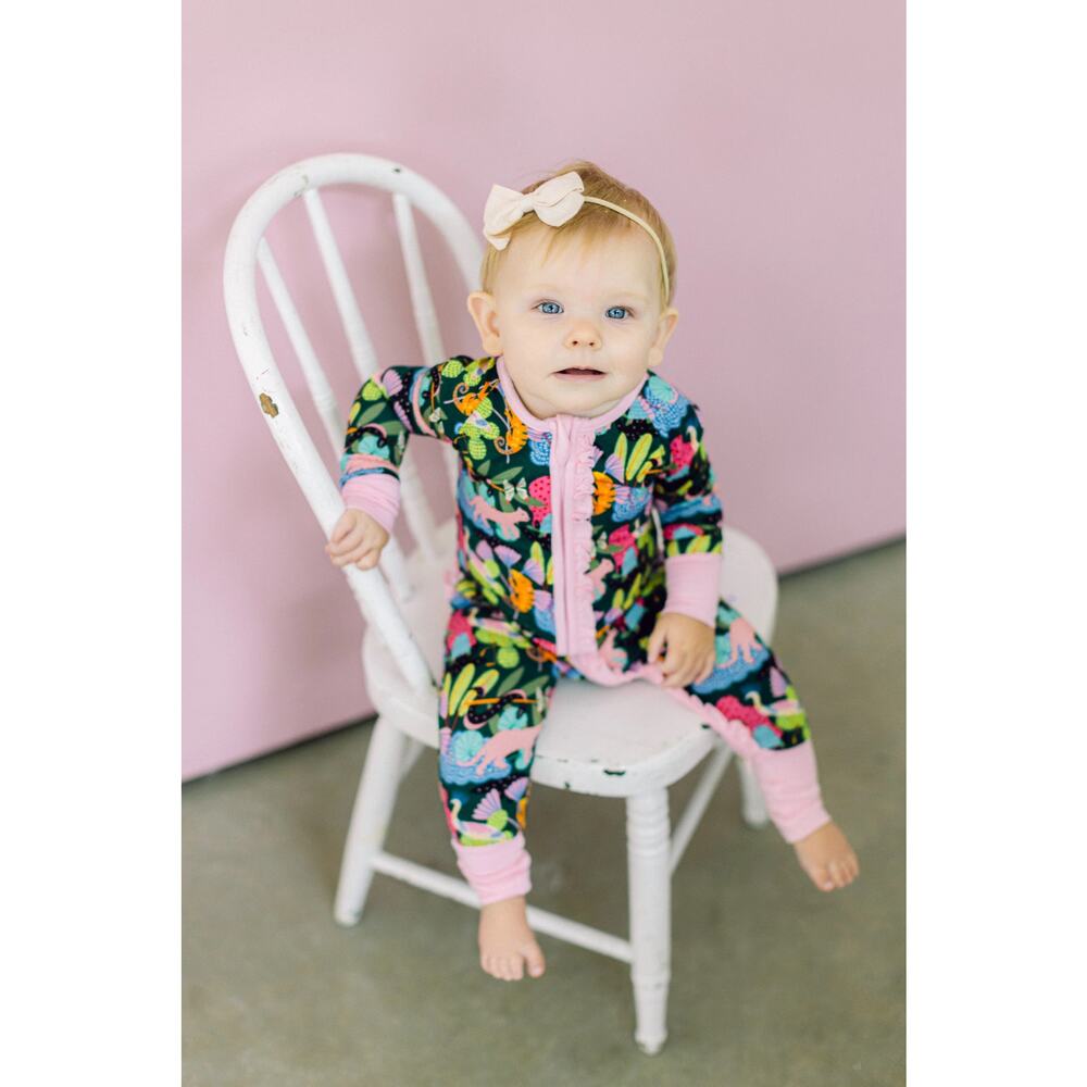 Poppy Kids Co Jungle Pattern Premium Bamboo Ruffle Romper Size 0-3 mons NWT 🌿🦁